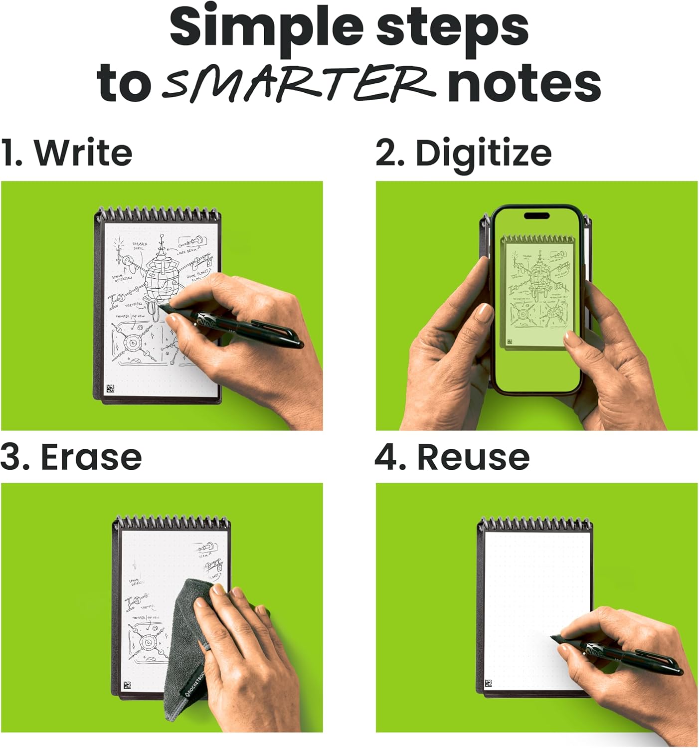 Rocketbook Mini Reusable Smart Notepad, Pocket Size Notebook 3.5x5.5, Gray - Dotted Pages, App-Connected, Erasable, Ideal for On-The-Go List Taking & Quick Notes Anywhere