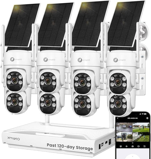 xmartO 100% Wire-Free Solar PTZ Home Security Camera System Wireless, 8-Set 2K 4MP QHD CCTV Camera Kit with 4K 10CH Expandable WiFi NVR and Past 90-Day Video Storage, All-Weather Solar Charge