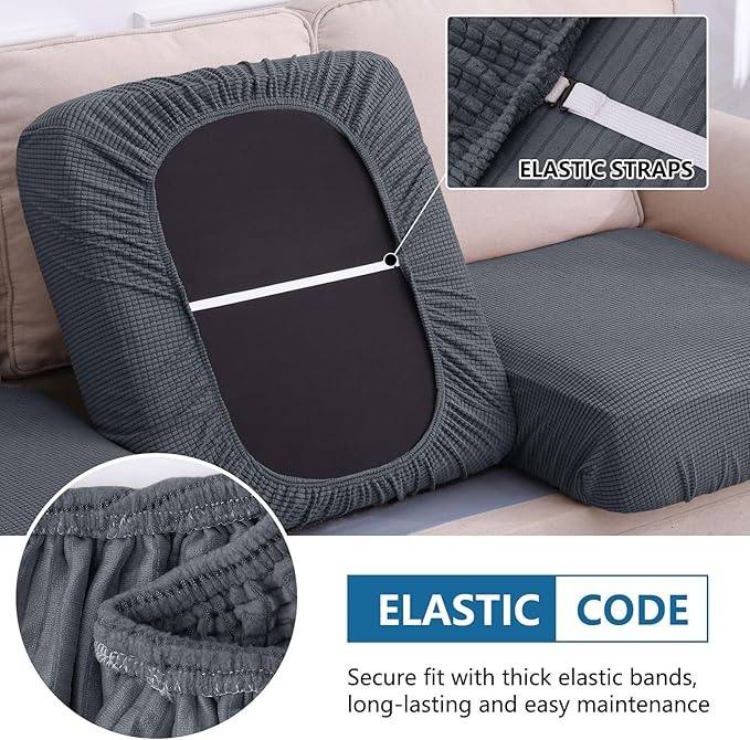 hyha Waterproof Couch Cushion Covers for Pets, Non Slip Sofa Seat Cover for Dogs Washable, Soft Thick Stretch Jacquard Fabric, Sofa Slipcovers with Elastic Bottom (1 Piece for Medium, Grey)
