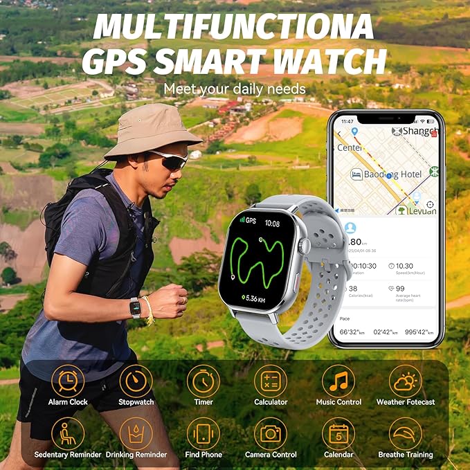 GPS Smart Watch for Men, Fitness Tracker with 178+ Sports Modes, Fitness Watch with 2.06" AMOLED Touchscreen, Heart Rate/Sleep Monitor, IP68 Waterproof, Notifications for Android iOS