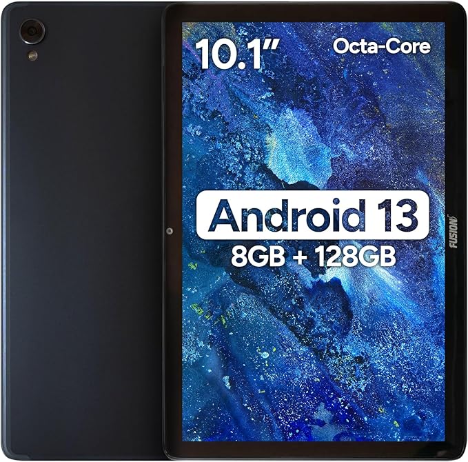 Fusion5 10.1" Android Tablet with Keyboard - Octa-core CPU, Android 13, 8GB RAM 128GB Storage, Full HD, 10 Inch, Touchscreen, Dual-Band WiFi, Dual Cameras, USB Type C, Fast Charging, Slim & Stylish