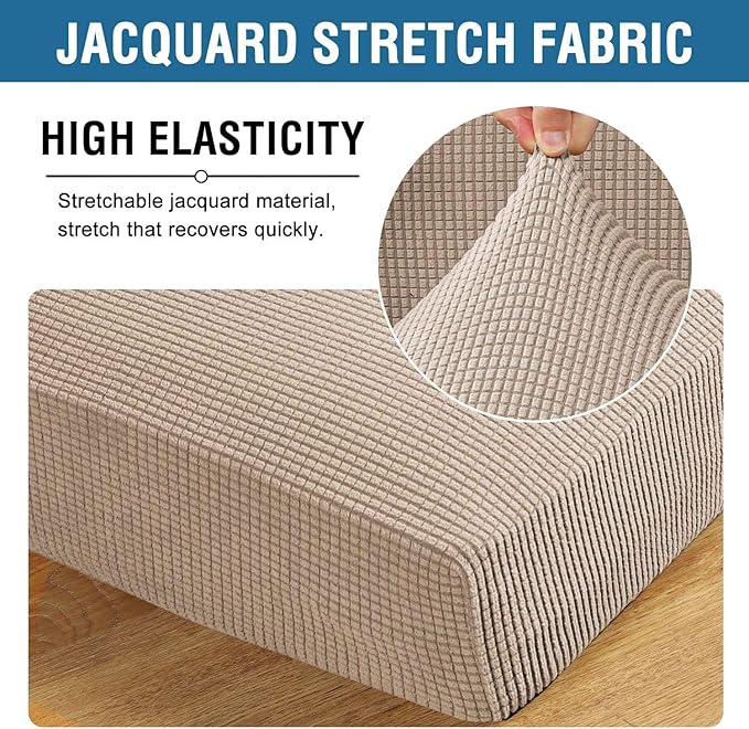 H.VERSAILTEX Super Stretch Individual Seat Sofa Covers Couch Slipcover Sets Thick Jacquard Textured Twill Fabric (2 Piece Large Sofa Cushion Covers, Sand)