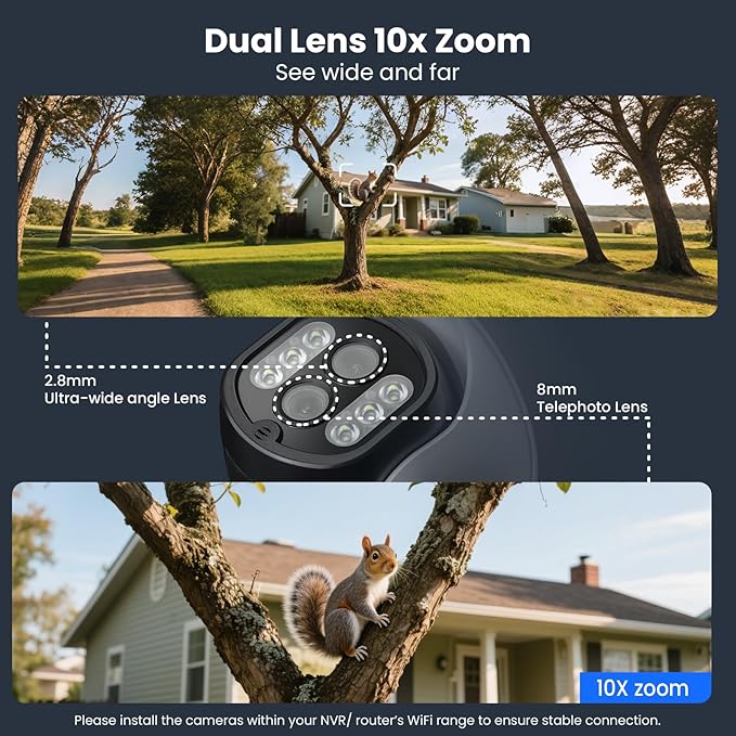 xmartO 10X Zoom Security Camera, 6MP HD Wireless PTZ Home Security System for Indoor Outdoor Surveillance, Security Camera System with Auto Tracking, 24/7 Surveillance, 2-Way Audio