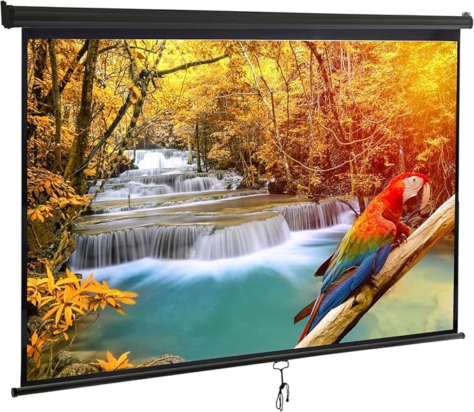 Projector Screen 100 Inch 16:9 HD Portable Manual Pull Down Projector Screen, Wall Ceiling Mounted Retractable Widescreen for Home Theater Cinema Office Movie TV Game, Black