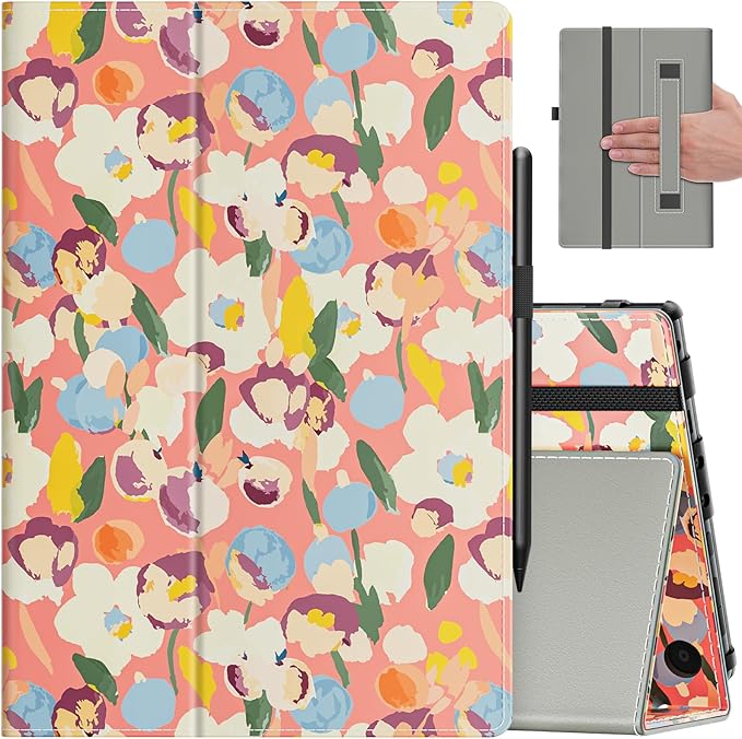 VORI Case for All-New Amazon Kindle Fire HD 10 Tablet (13th/11th Generation 2023/2021 Release) and Fire HD 10 Plus - Slim Folding Stand Folio Cover with Auto Wake/Sleep & Hand Strap, Pink Petals