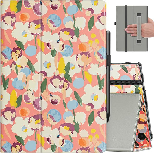 VORI Case for All-New Amazon Kindle Fire HD 10 Tablet (13th/11th Generation 2023/2021 Release) and Fire HD 10 Plus - Slim Folding Stand Folio Cover with Auto Wake/Sleep & Hand Strap, Pink Petals