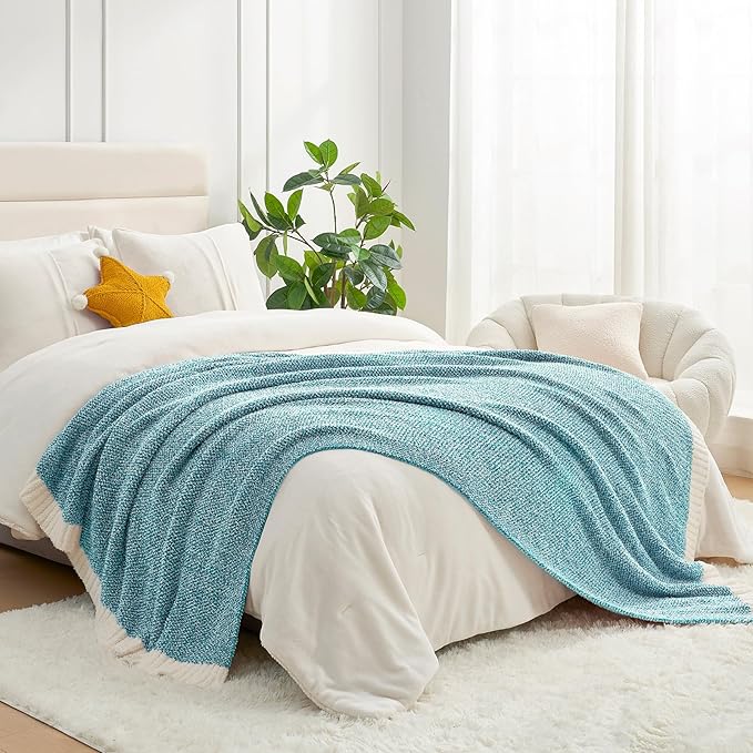 Snuggle Sac Teal Blue Reversible Super Soft Blanket Twin Size for Bed and Sofa, Heather Teal, 60x80 inches
