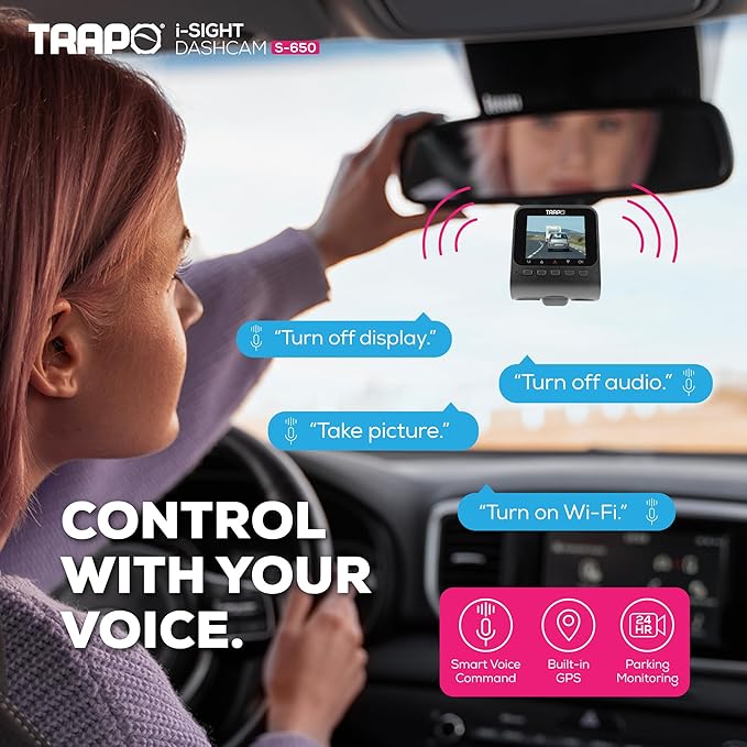 S650 Dash Cam 2K HDR 2560x1440P Front and Rear Dash Cam, Car Camera with ADAS, Voice Control, Super Capacitor, Parking Surveillance, Built-in GPS & Wi-Fi, 60 FPS Front + 30 FPS Rear