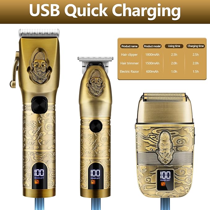 Lanumi Professional Hair Clipper Trimmer Set for Men Electric Shaver Razor Cordless Hair Cutting Barber Clippers Beard Trimmer Men’s Grooming Kit Gifts for him