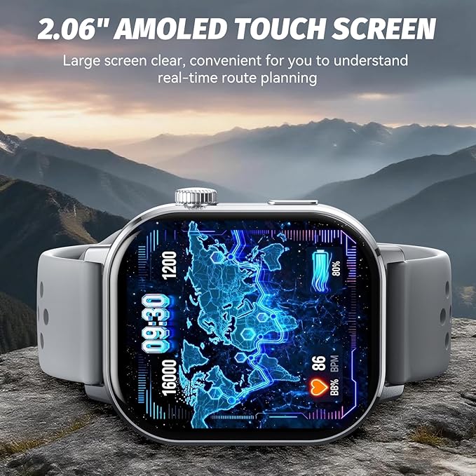 GPS Smart Watch for Men, Fitness Tracker with 178+ Sports Modes, Fitness Watch with 2.06" AMOLED Touchscreen, Heart Rate/Sleep Monitor, IP68 Waterproof, Notifications for Android iOS