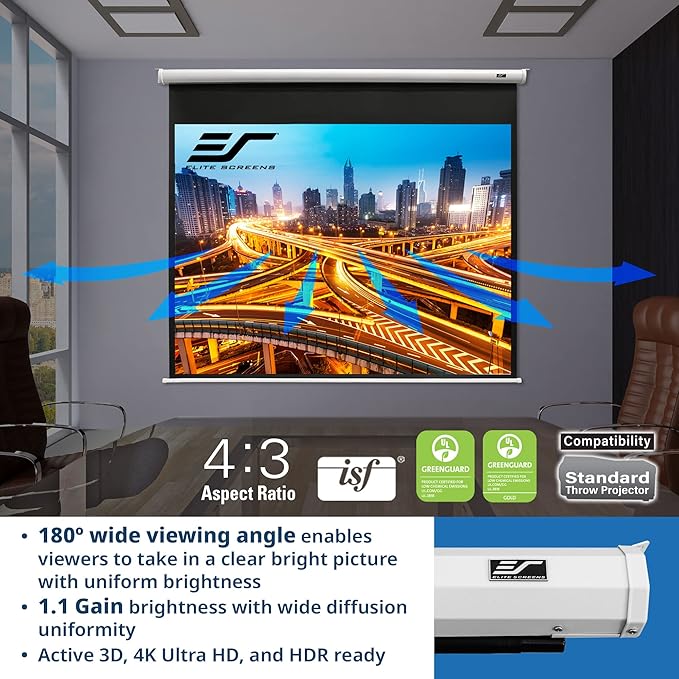 Elite Screens Spectrum RC 1 Remote KIT, 100-INCH Diag 4:3, Motorized Projection Screen Movie Home Theater 4K/8K Ultra HD Ready, ELECTRIC100V2