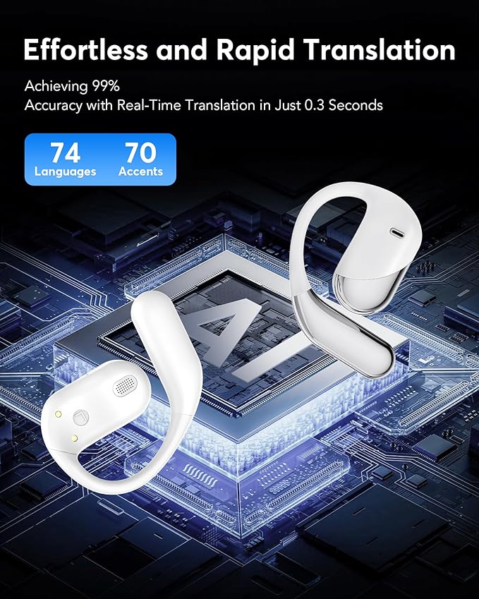 AI Translation Earbuds Real Time - Audifonos Traductores Inglés Español, 3-in-1 Translator Device, Supports 144 Languages & Accents, Open Ear Earbuds with Charging Case,Coconut White