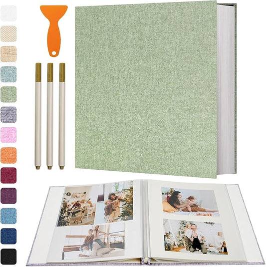 Vienrose Photo Album Self Adhesive 4x6 5x7 3x5 8x10 Scrapbook Album DIY Scrap Book with Metallic Pen 120 Pages Grassgreen