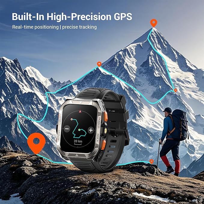 Military Smart Watches for Men (Answer/Make Calls),1.91"Fitness Smart Watch for Android and iPhone, GPS Fitness Trackers Watch with Flashlight/Heart Rate/Sleep/100+ Sport Modes/AI, Mens New Year Gift