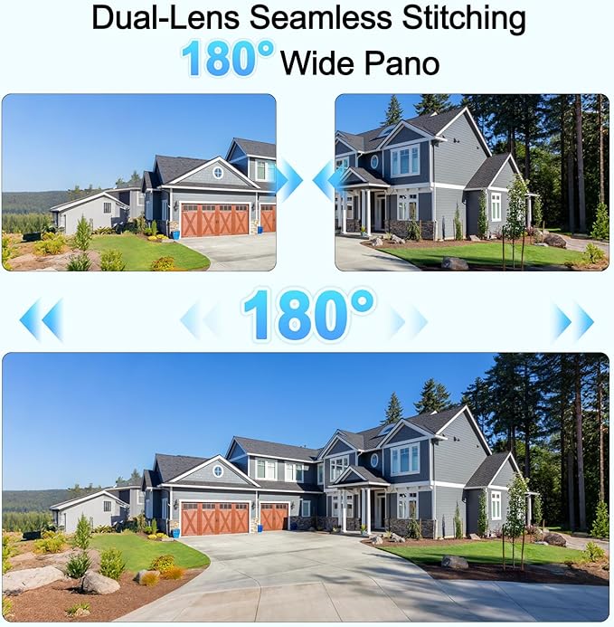 8MP Dual Lens IP PoE Camera, 2X 4MP Security Bullet Surveillance Camera with 180° Angle View, Waterproof IP67, Light Color Night Vision, Two-Way Audio, Human/Vehicle Detection, INB8CD58A