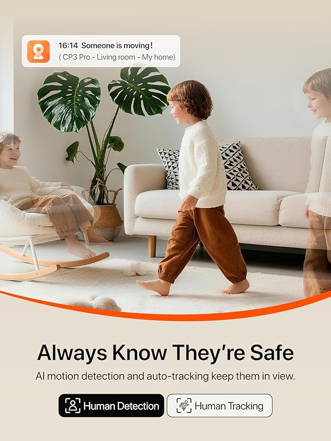 Tenda CP3 Pro 2K Indoor Security Camera with WiFi 6 & AI Baby/Pet Detection – Baby Monitor, Pet Camera for Home, One-Touch Calling, Night Vision, Military-Grade Encryption, No Subscription Needed
