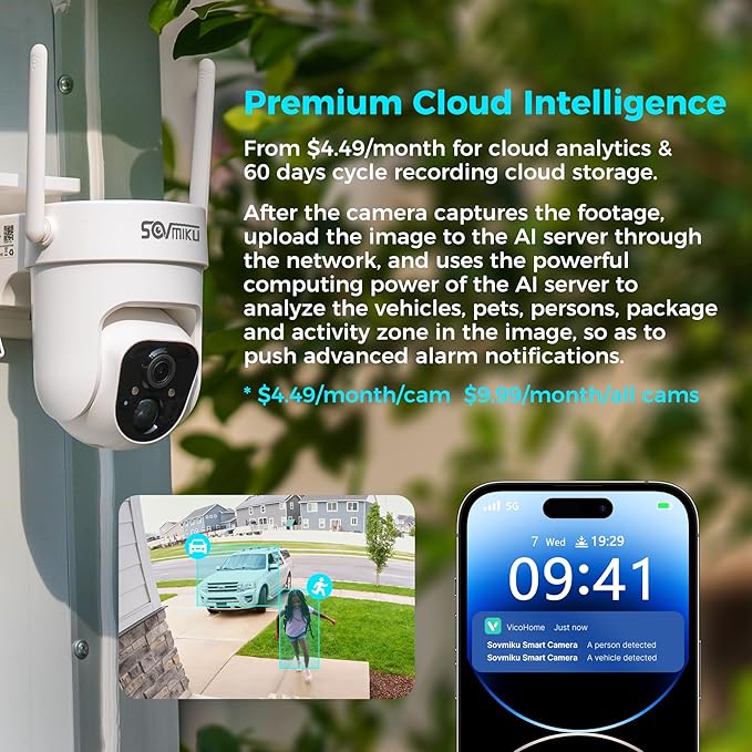 Vicohome CQ4 2K AI Solar Security Camera Wireless Outdoor,Battery Powered Cam, Color Night Vision,Two Way Audio, Motion Detection, Easy to Setup,Audible Flashlight Siren 180 Days Exchange Policy
