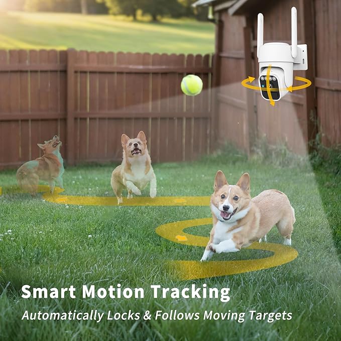 Solar Camera Outdoor Wireless, Wi-Fi Security Cameras for Home, 360° View, Two-Way Talk, Auto Tracking, Light Alarm, Color Night Vision