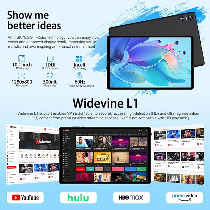 2025 Android 15 Tablet with Keyboard, 10.1 Inch Tablets FHD Display 30GB RAM 64GB ROM 1TB Expand, Octa-Core 2.0GHz, Widevine L1, 6000mAh Battery, 5G WiFi & GPS, Gemini AI, 2-in-1 Tableta PC - Black