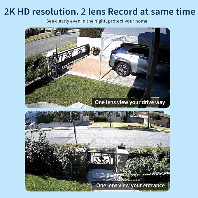 Dual Lens WiFi Security Camera Outdoor, 2.4G/5G PTZ Outdoor Plug-in Camera Auto Tracking,Home Security Surveillance System,WiFi,Night Vision,7/24 Recording