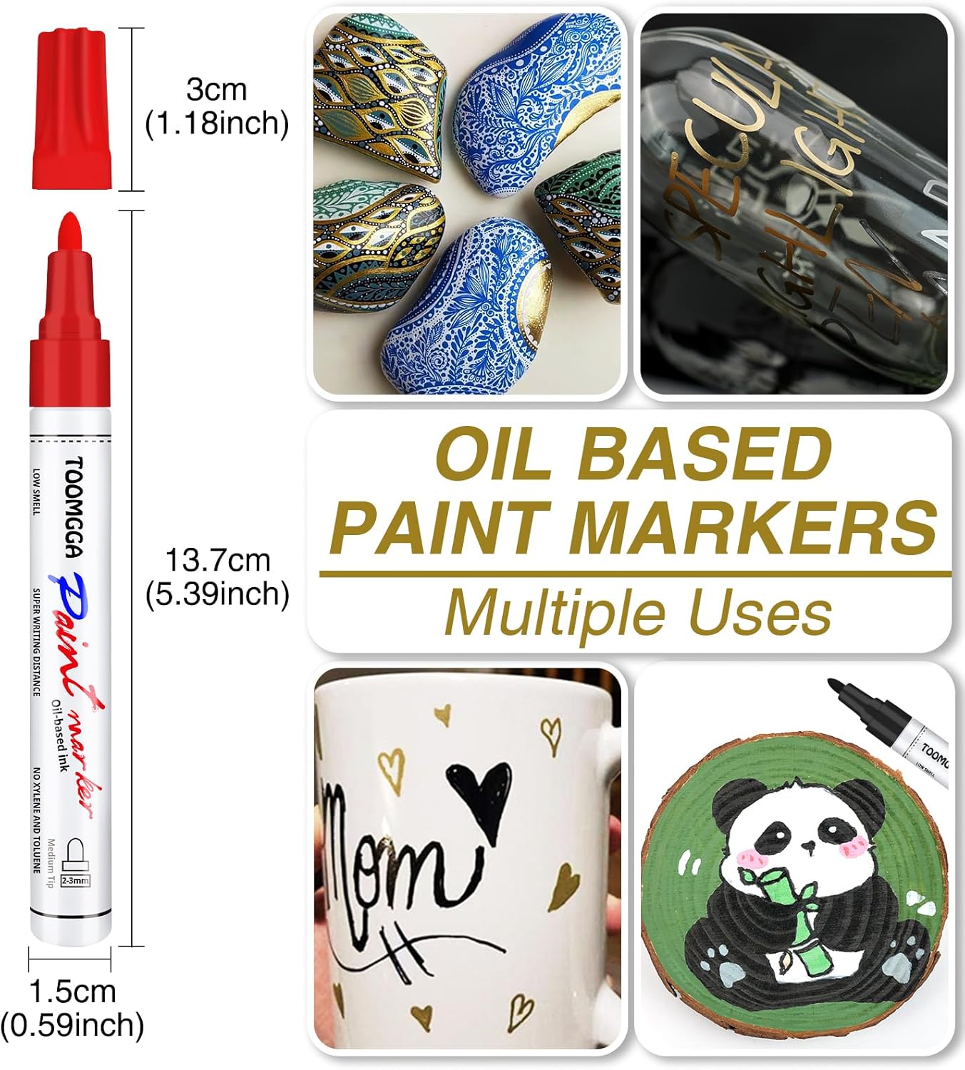 Paint Pens Paint Markers Red - 6 Pack Permanent Markers Oil Based for Metal Wood, Pens for Metal, Car Tyre,Plastic, Ceramic, Plastic, Canvas, Rock Painting, Glass, Craft Supplies