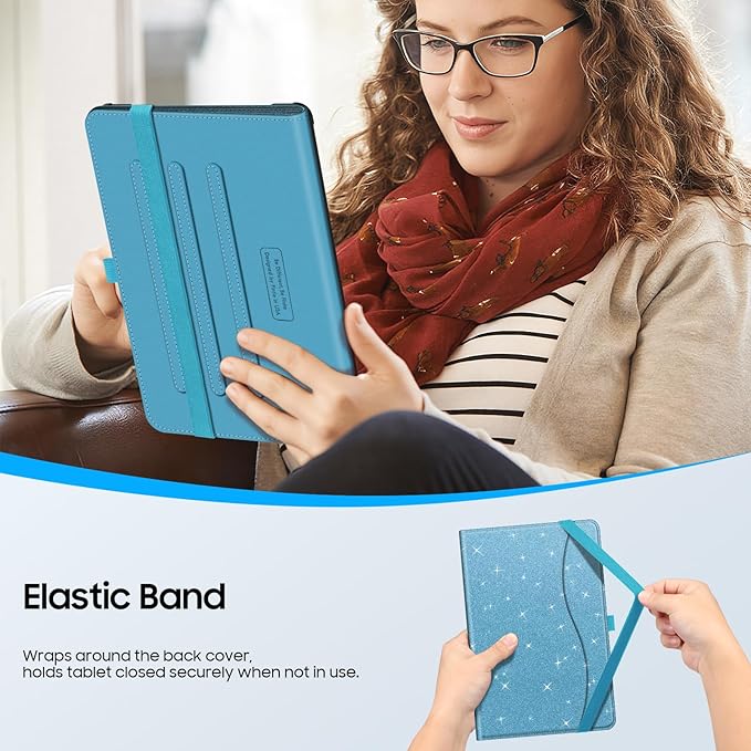 Fintie Case for Samsung Galaxy Tab A9 Plus/A9+ 5G 11 Inch 2023 Model (SM-X210/X216/X218), Multi-Angle Viewing Smart Stand Back Cover with Pocket Auto Wake/Sleep, Glittering Blue