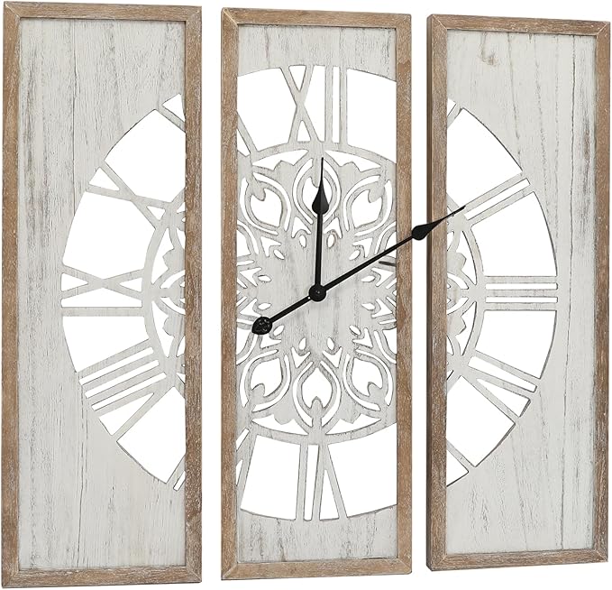 RiteSune Unique 30" Wall Clock for Living Room Decor, Oversized Farmhouse Wall Clock Battery Operated, Triptych Panel Wooden Large Clock Wall Art for Bedroom Entryway