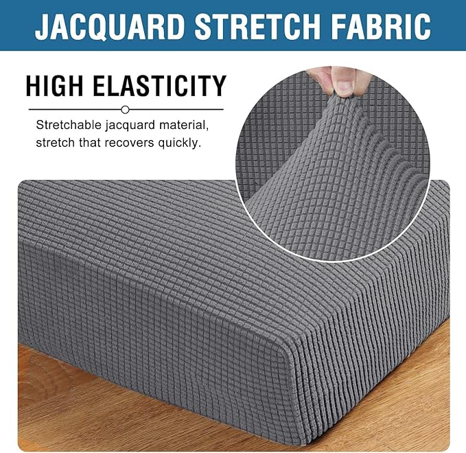 H.VERSAILTEX Super Stretch Individual Seat Sofa Covers Couch Cushion Covers Slipcover Sets Thick Jacquard Textured Twill Fabric (2 Piece Large, Grey)