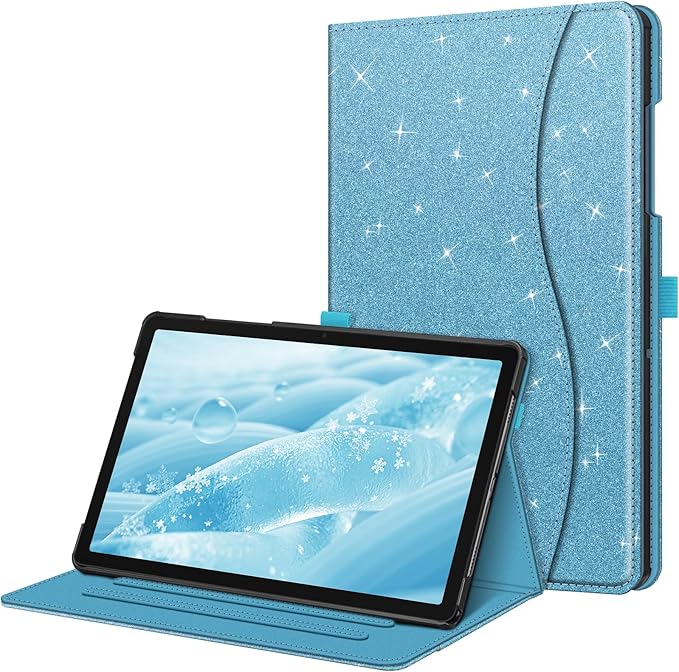 Fintie Case for Samsung Galaxy Tab A9 Plus/A9+ 5G 11 Inch 2023 Model (SM-X210/X216/X218), Multi-Angle Viewing Smart Stand Back Cover with Pocket Auto Wake/Sleep, Glittering Blue