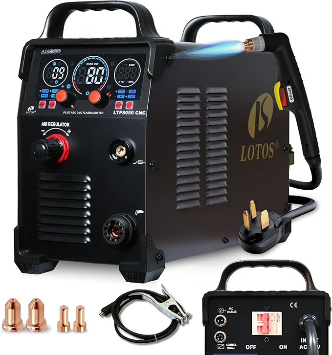 LTP8050 CNC | 80A Blowback Plasma Cutter, THC/ARC OK, Drag-Cut, 1" Clean (1.5" Sever), 220V, LED Display & Front Regulator, Air Filter for CNC Table