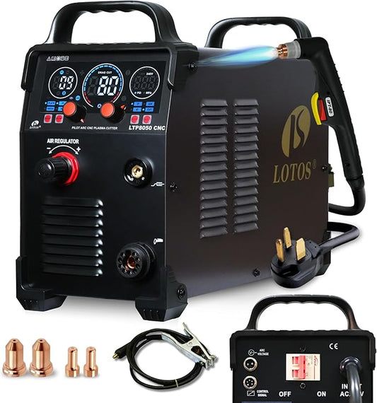 LTP8050 CNC | 80A Blowback Plasma Cutter, THC/ARC OK, Drag-Cut, 1" Clean (1.5" Sever), 220V, LED Display & Front Regulator, Air Filter for CNC Table