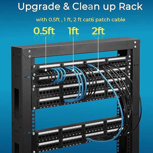 Rapink Patch Cables Cat6 1ft (24 Pack), Ethernet Patch Cable 10G, Cat 6 Patch Cable for Patch Panel to Switch, Flexiable Cat 6 Ethernet Cable with Gold Plated Black