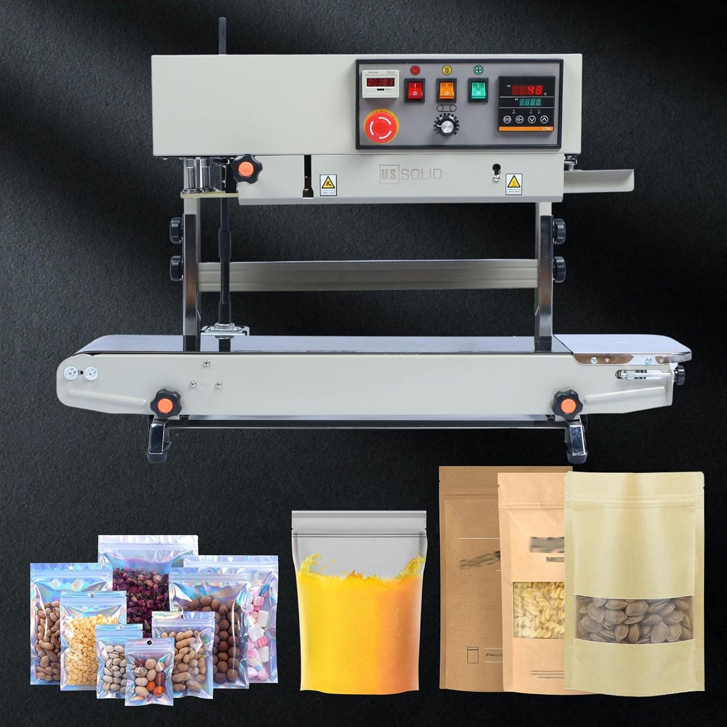 U.S. Solid Vertical Automatic Continuous Sealing Machine with Digital Temperature Control, Vertical Band Sealer for 0.02-0.8mm PVC Bag Films Stamp Coding 110V/60HZ