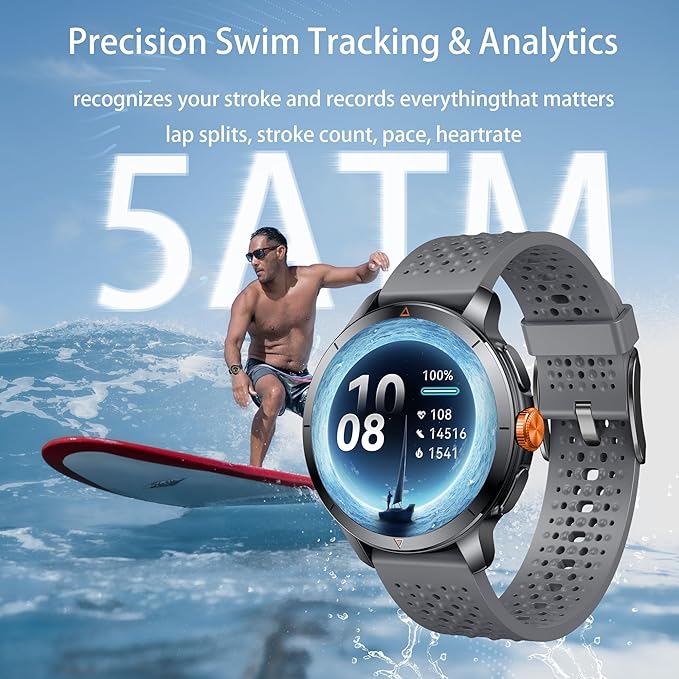 Smart Watch for Men (Answer/Make Call), Built-in GPS, Compass, 1.60" AMOLED, 5ATM Waterproof, Heart Rate SpO2 Sleep Monitor, iPhone Android - Grey