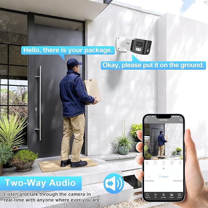 8MP Dual Lens IP PoE Camera, 2X 4MP Security Bullet Surveillance Camera with 180° Angle View, Waterproof IP67, Light Color Night Vision, Two-Way Audio, Human/Vehicle Detection, INB8CD58A