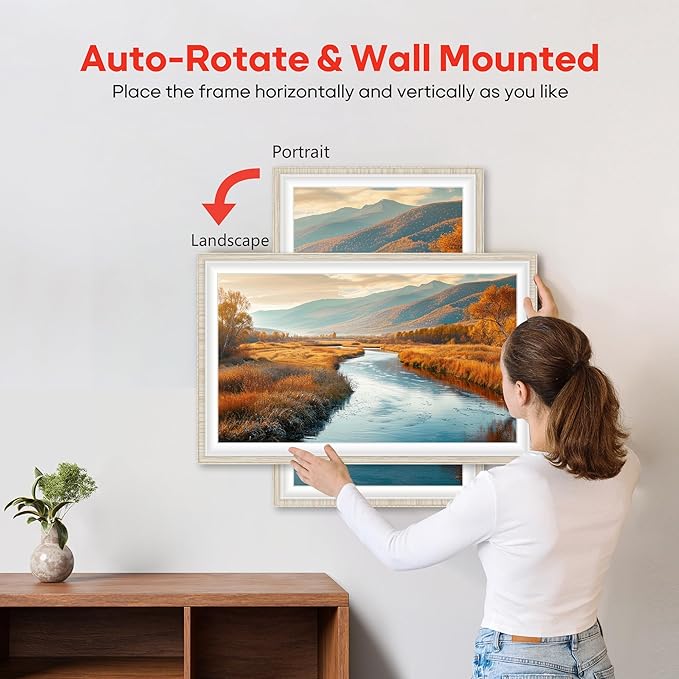 64GB Frameo 15.6" Digital Picture Frame Large 1920 x 1080 IPS FHD Touch Screen WiFi Electronic Photo Frames Share Moments Instantly Anywhere Best Gifts for Parents and Grandparents White Wood