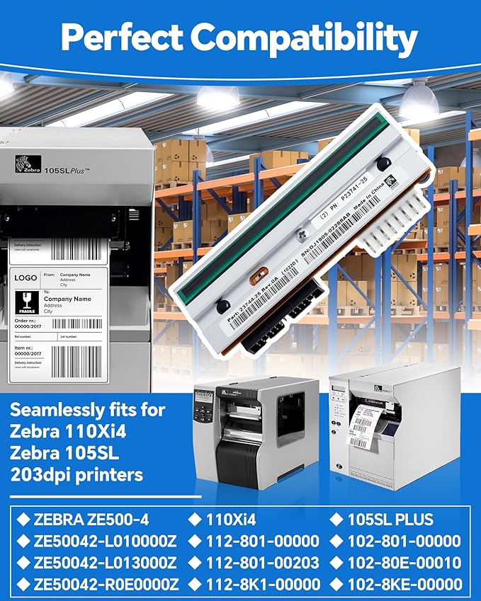 P1004230 Genuine Printhead for Zebra 110Xi4 110XiIV, New OEM Print Head Replacement for Zebra Thermal Barcode Label Printer 203dpi Original Optimal Print Quality Extended Life