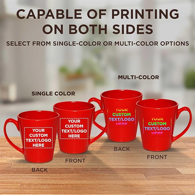 DISCOUNT PROMOS Custom Glossy Ceramic Latte Coffee Mug 12 oz. Set of 10, Personalized Bulk Pack - Perfect for Tea, Espresso, Cappuccino, Hot Cocoa - Red