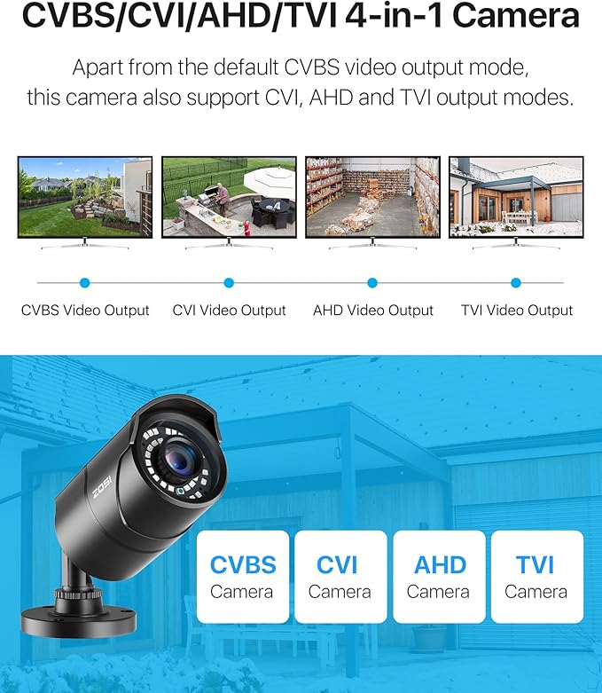 ZOSI 1080P HD 1920TVL Hybrid 4-in-1 TVI/CVI/AHD/960H CVBS CCTV Surveillance Weatherproof Bullet Security Camera Outdoor Indoor,120ft Night Vision,For HD-TVI,AHD,CVI and CVBS/960H analog DVR