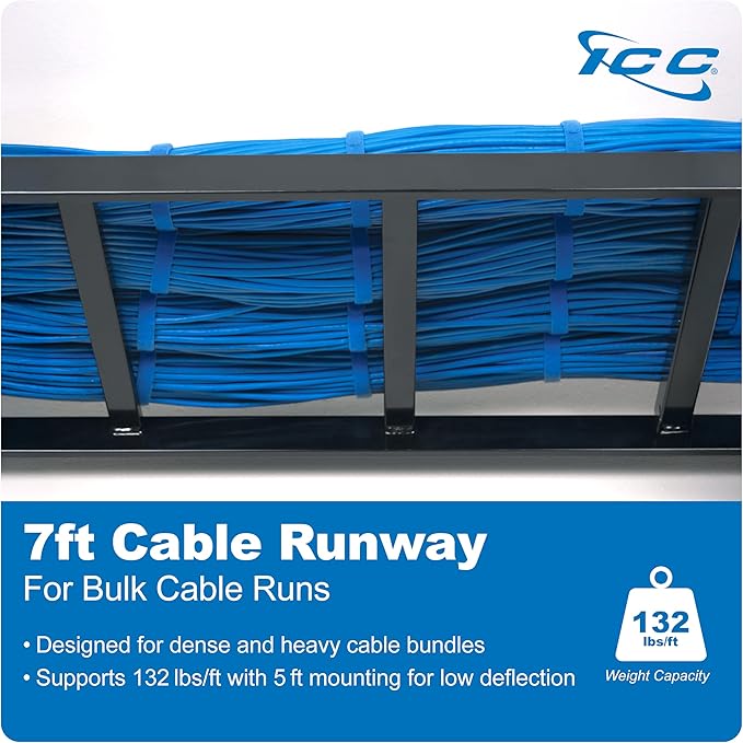 ICC Cable Runway Rack 7' Straight Section, 16-Gauge Steel, Made in USA, 2-Pack