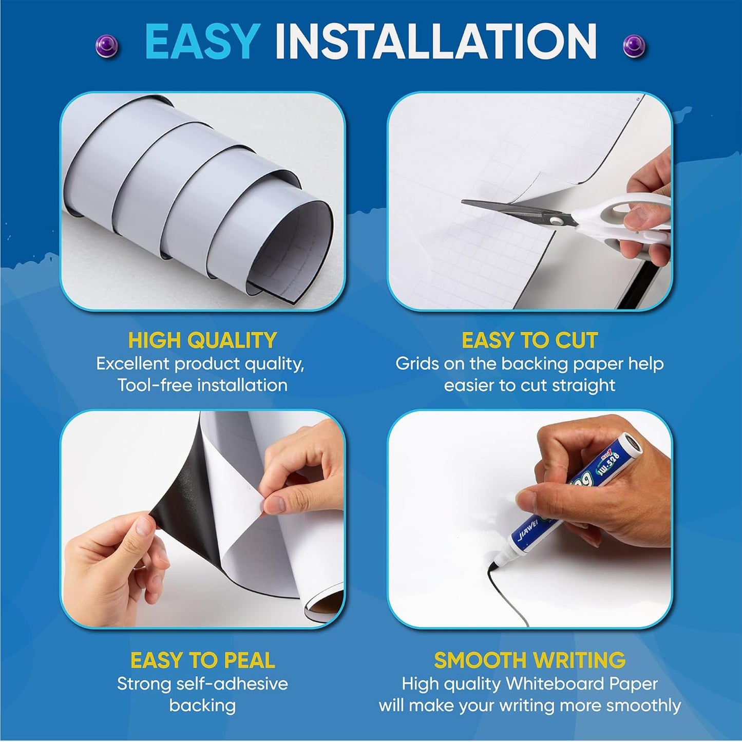 YOUNGJQ Magnetic Whiteboard Contact Paper 72" x 48", Self-Adhesive Magnetic Dry Erase White Board Sticker for Wall, Peel and Stick Wallpaper, Easy to Write and Clean for Home Playroom Office