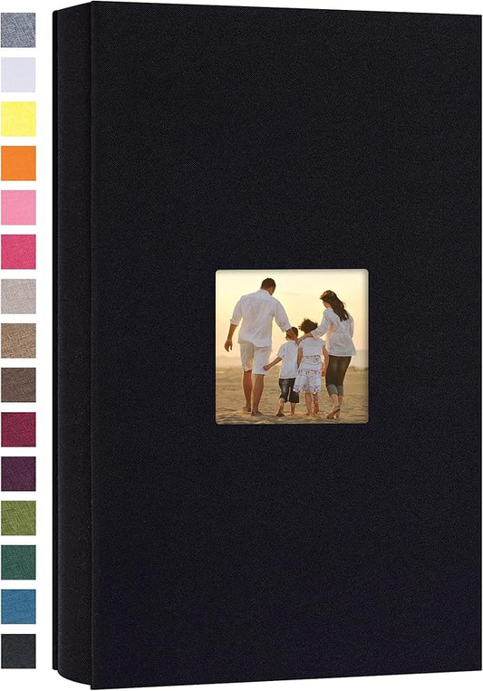 potricher Small Photo Album 4x6 300 Photos Linen Cover Picture Photo Book for Family Wedding Anniversary Baby Vacation (Black,300 Pockets)