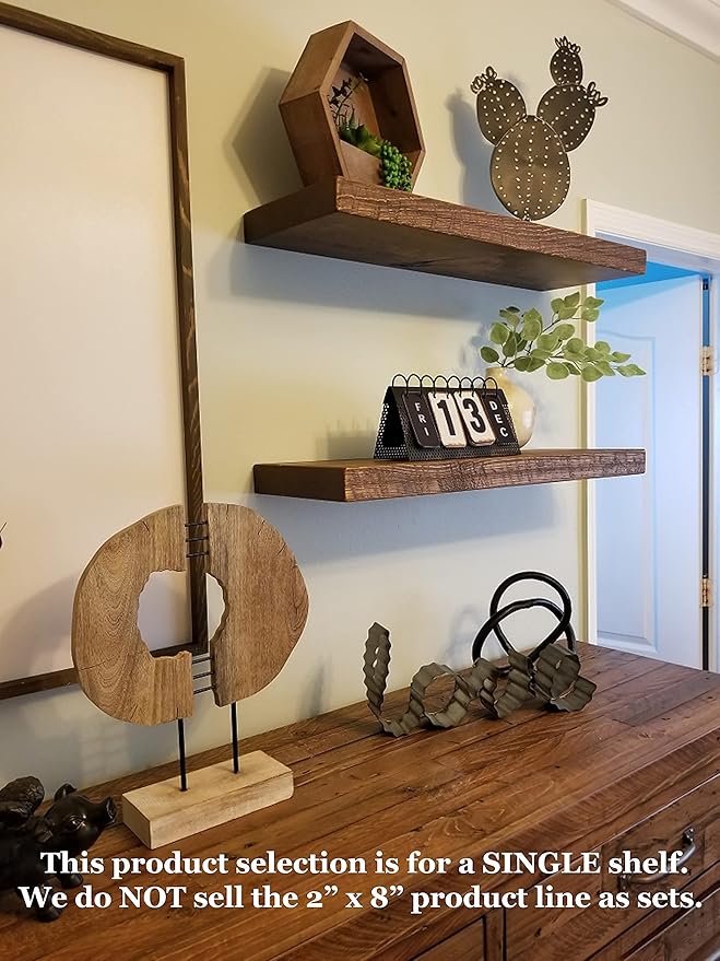 joelsantiques 24 Inch Wooden Floating Shelves for Wall - 24x8x2 in - Made of Natural Wood - Heavy Duty Rustic Wall Shelves for Bedroom - Perfect for Living Room, Kitchen - Medium Brown