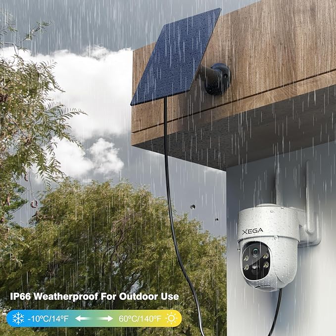Xega 4G LTE Cellular Security Camera Solar with SIM Card,Wireless Outdoor No WiFi Security Camera,2K HD PTZ Night Vision Motion Detection 2 Way Talk TF&Cloud Storage,Only Support the Built-in SIM Card