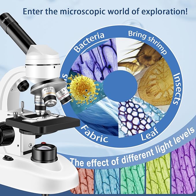 Microscopes for Adults WF10x and WF25x eyepieces Compound Microscope with Microscope Slides (Microscope)