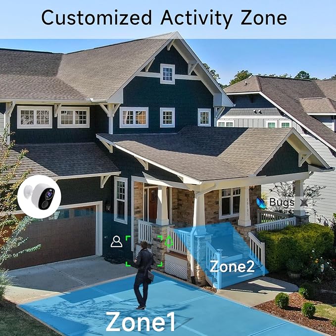 2PCs 2K Security Camera Wireless Outdoor, Surveillance Indoor Home Camera, Battery Powered WiFi Security Cameras with Color Night Vision, AI Motion Detection, 2-Way Audio, IP65, SD/Cloud, Works Alexa