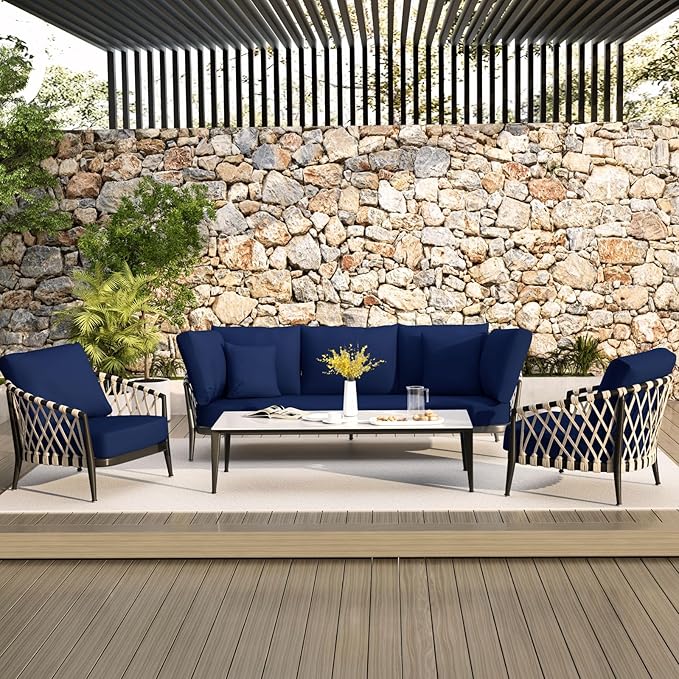 hyha Waterproof Couch Cushion Covers, Stretch Sofa Couch Seat Slipcover for Dog Washable, Non-Slip Waterproof Outdoor Cushion Covers for Patio Furniture Replacement (3 Pieces, Navy)