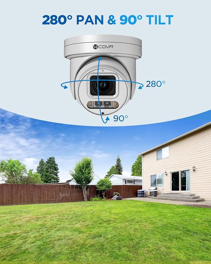 4COVR PoE PTZ Security Camera System 8 Channel 4K, 8X 8MP IP PTZ Camera Two Way Audio, 280ｰ Pan 90ｰ Tilt 5X Optical Zoom, Smart Color Night Vision, Human Vehicle Detection, NVR 2TB HDD, LY5XCP8M0808