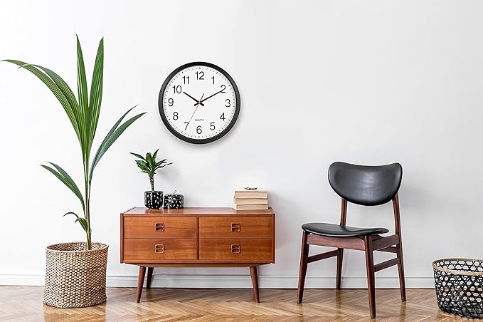 Bernhard Products Black Wall Clock Silent Non Ticking - XL 18 Inch Quality Quartz Battery Operated Round Easy to Read Home/Office/Classroom/School Clock