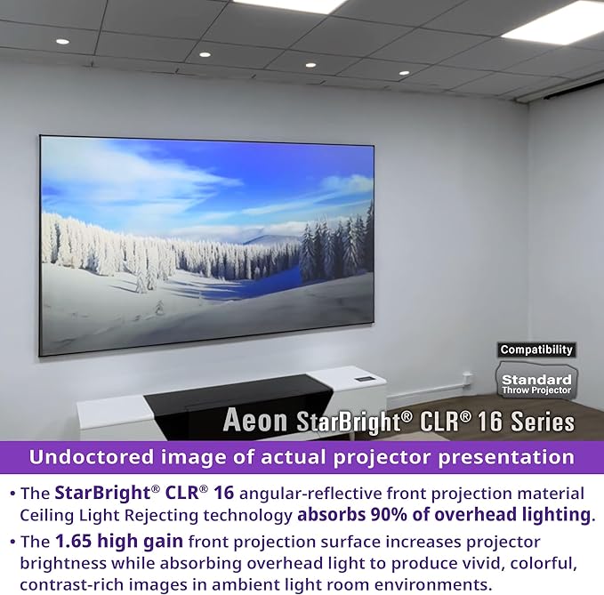 Elite Screens 123" Fixed Frame Projector Screen 16:9, 4K/8K UHD, Edge-Free ALR, 1.65 Gain, 90% Ceiling Light Rejecting, AR123H2-SBCLR16